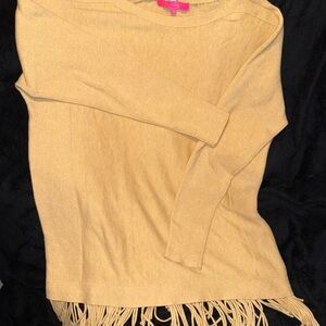 Lilly Pulitzer Yellow Crew Neck Sweater with Fringe